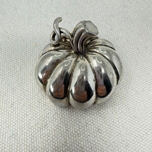 Vintage Best Pumpkin Brooch Silver‎ Tone Thanksgiving Fall Autumn Pin Jewelry